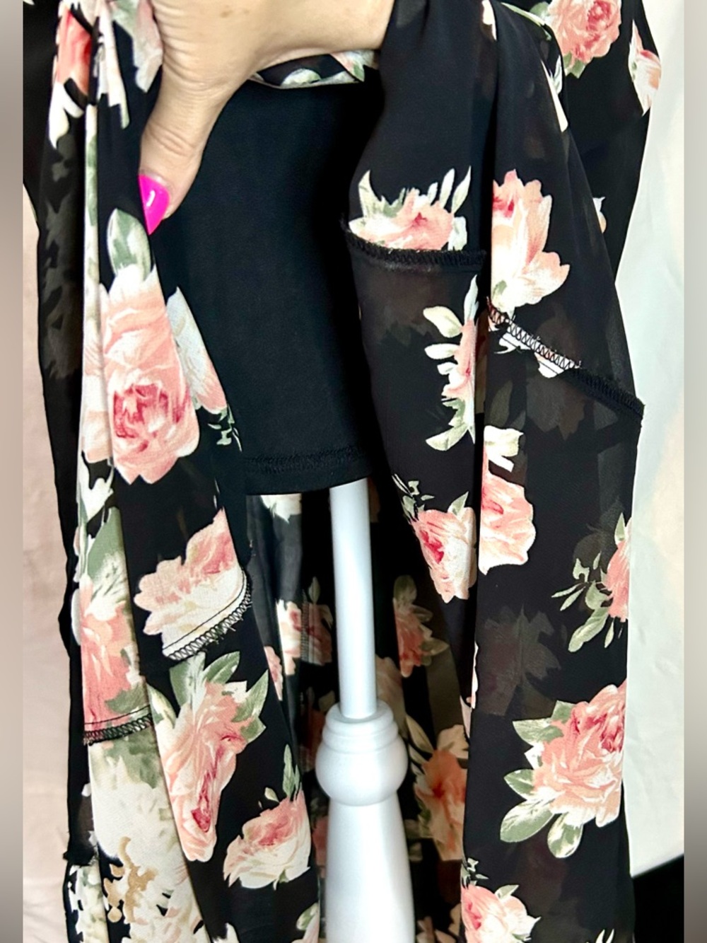 Lulus Black, Light Pink Floral Cross-Back Sheer Overlay Maxi Dress, Size S - Picture 6 of 15